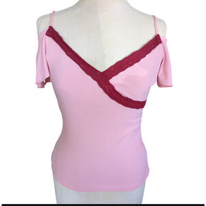 NWT medium juniors Sfuzi pink maroon open shoulder women's blouse #21